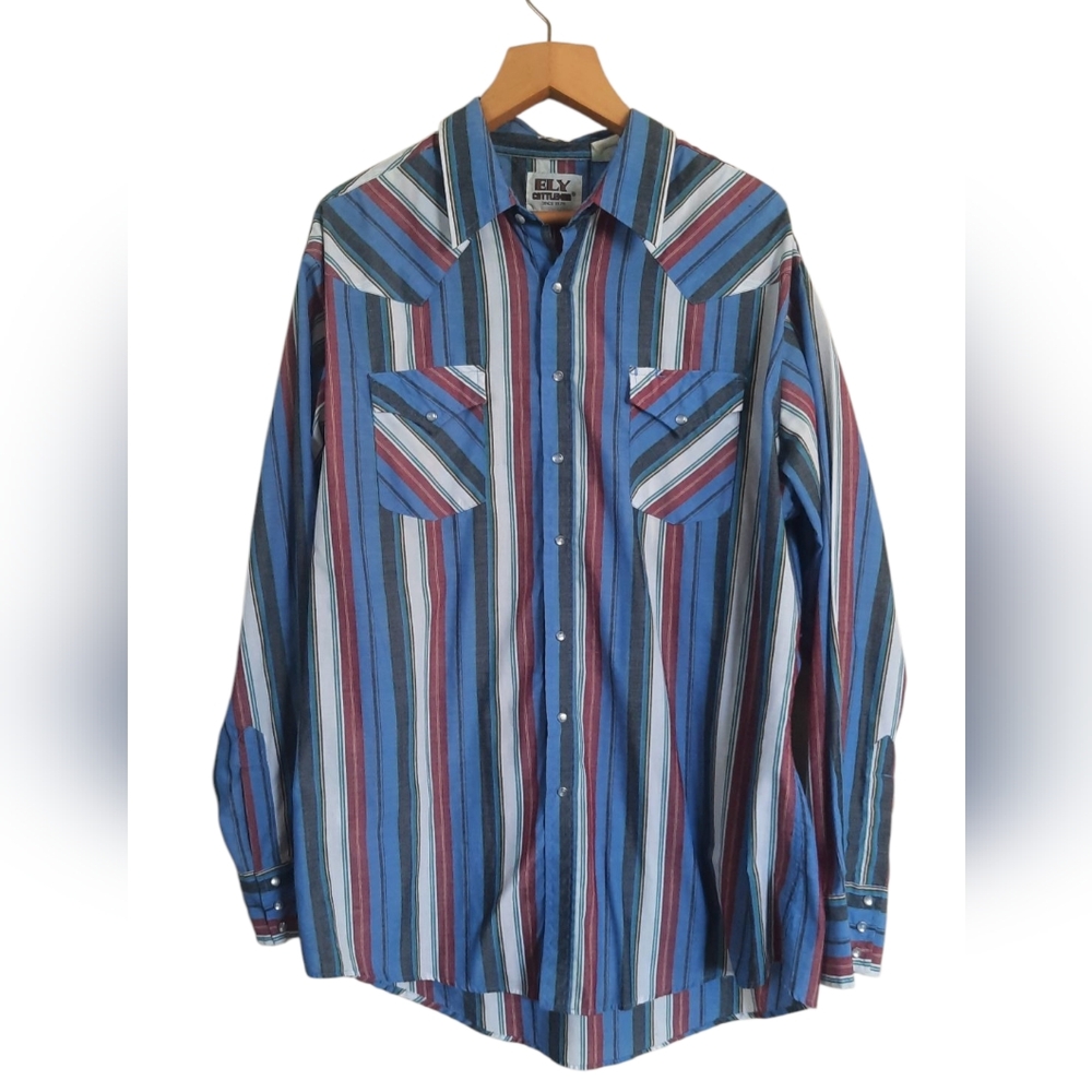 Vtg Ely Cattleman Striped Button Down Pearl Snap Shirt